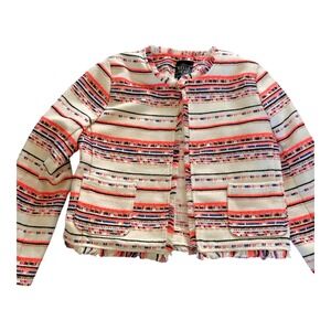 Belle Vere Blazer Jacket‎ Womens S White Orange Striped Tweed Boho Navajo Aztec